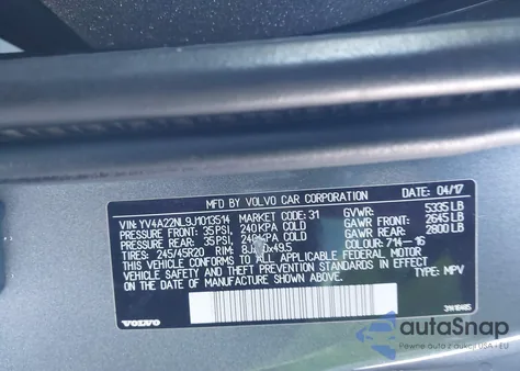 2018 Volvo V90 Cross Country T6 z USA, uszkodzony, nr VIN YV4A22NL9J1013514